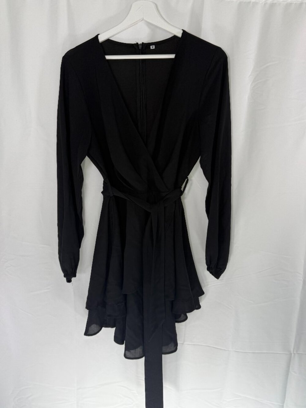 black Tulip Hem self tie faux wrap dress Size M